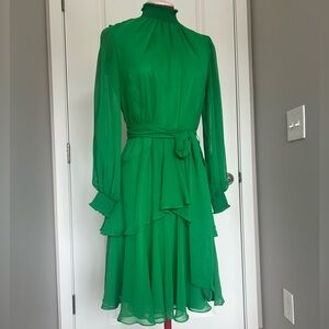 Alex Marie Emerald Green Long-Sleeve Tiered Chiffon Dress